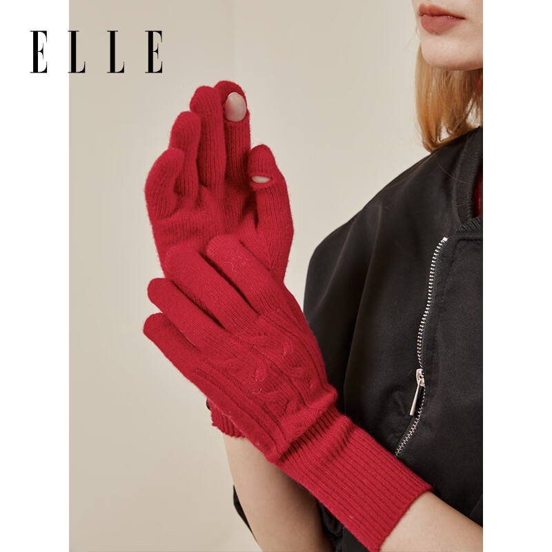 ELLE 100% Wool Gloves Women Autumn Winter Outdoor Warm Fashion Knitted Touchscreen Compatible Driving Student Christmas