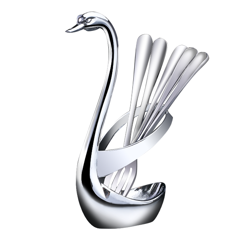 Guangyi Stainless Steel Fruit Forks, Dessert Forks for Cake And Mooncake, Creative Swan-Shaped + Small Forks, Set of 5 GY7557