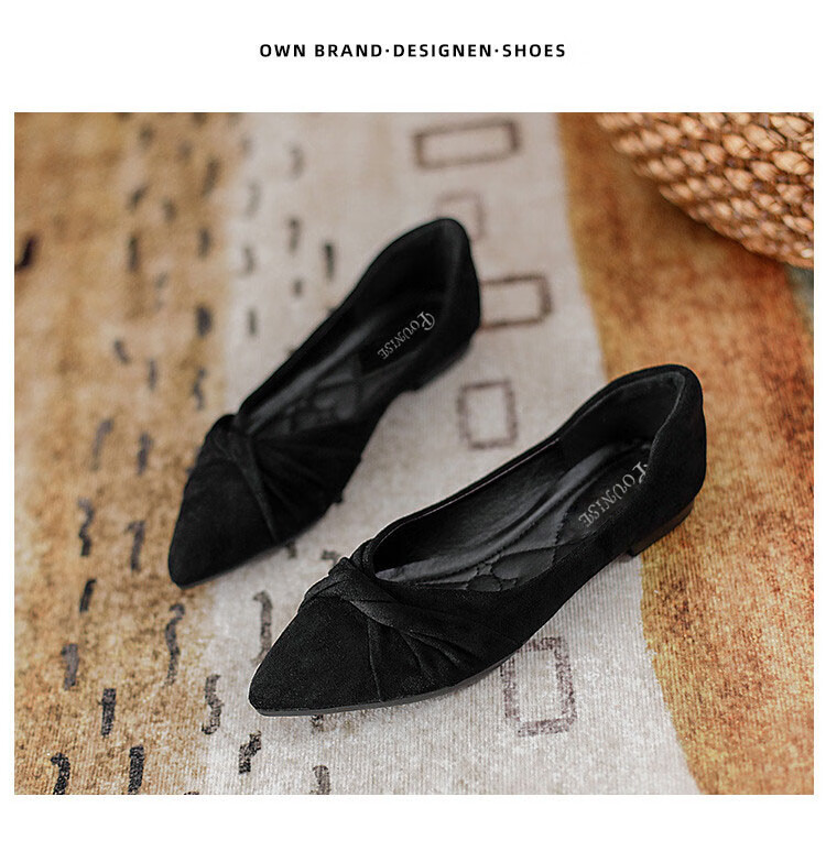 Pounise Women's Single Shoes, Korean Style, Large Size Boat Shoes, Flat Soft Soles, PQM-02, Black, 33/215(1.5) 24
