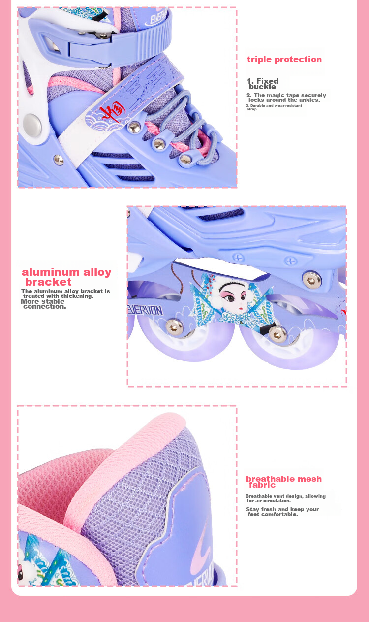 EVERVON Roller Skates for Children, Inline Skates with Full Lighting, Model 388, Includes Free Helmet And Protective Gear, Purple, Size M (Suitable for Ages 6-12) 10