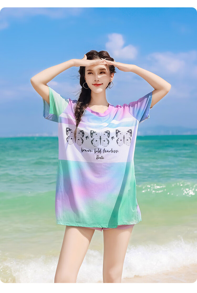 Barbie [Three-Piece Set] Women's Two-Piece Swimsuit, Tummy Control Slimming Boyshort Swimwear for Beach Vacation And Hot Springs 15