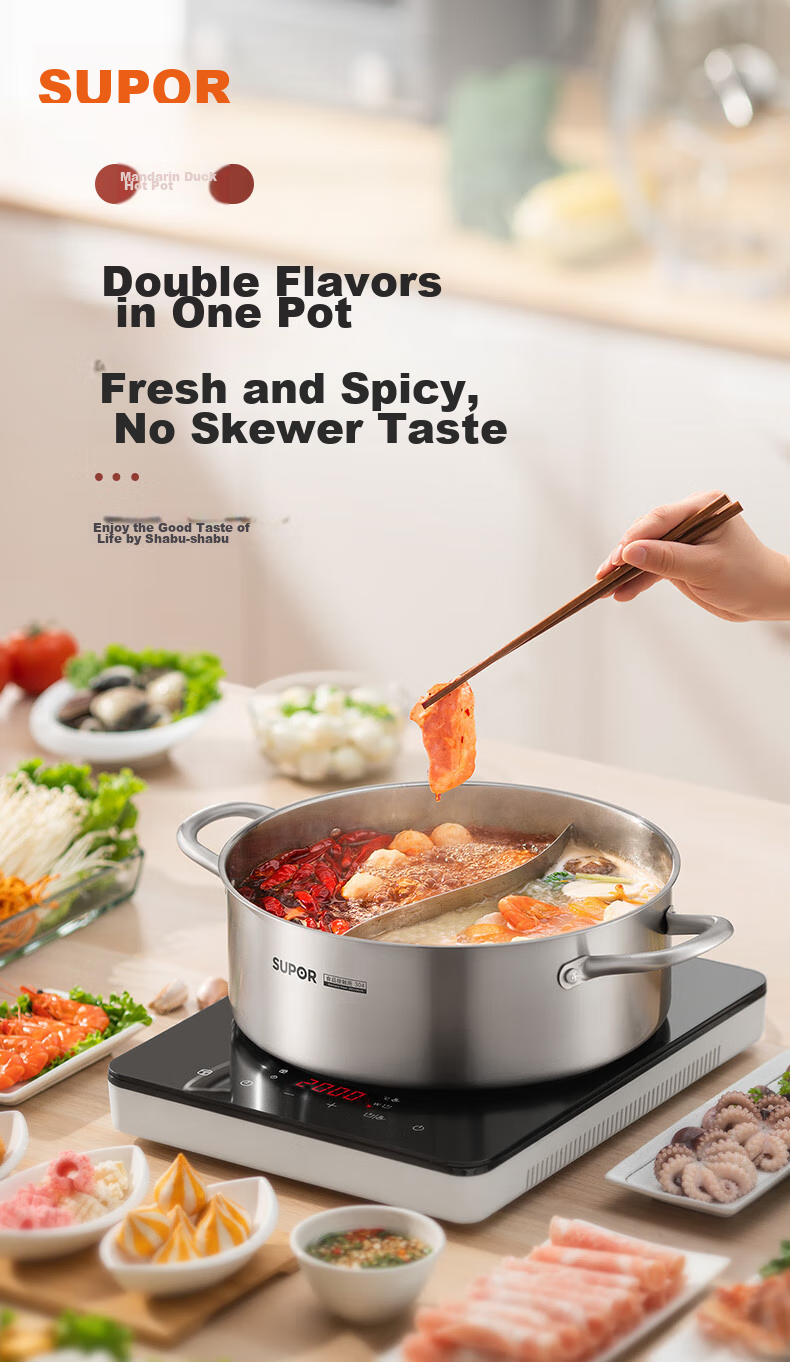 SUPOR Exquisite Stainless Steel Base Clear Soup Hot Pot 28cm, Compatible with Induction Cooker, Hot Pot Utensil ET28AAS05 1