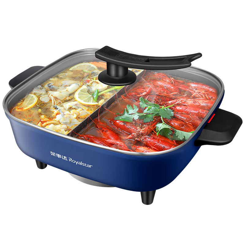 Royalstar Dual-Sided Electric Hot Pot And Wok, Multi-Functional Home Cooking Appliance, All-In Grill, Stir-Fry And Boil Function, 6L Large Capacity Non-Stick Electric Cooker RHG-136B(Y)