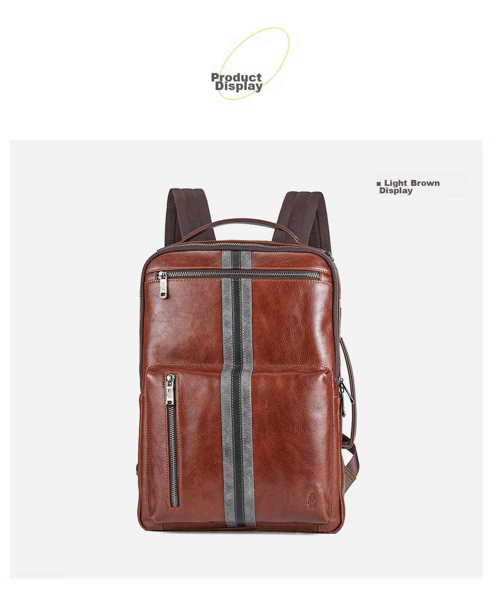 Hush Puppies Leather Backpack for Men, Large Capacity Multifunctional Laptop Bag, 15.6-Inch Travel Business Birthday Gift 9