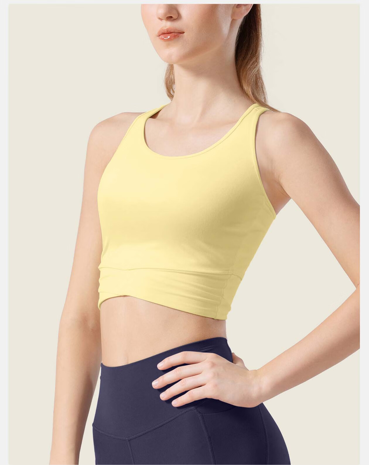 VFU Xiao Nao Dan Sports Bra for Women, Running Anti-Shock Sports Vest, Fitness Back Support, Cream Yellow, S 14