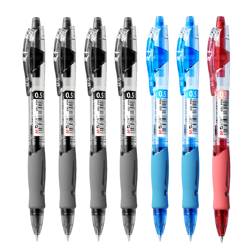 M&G Stationery GP1008, Retractable Gel Pen, Student 0.5mm Black Pen, Signing Pen, Business Bullet Tip, Exam-Specific Pen, Aesthetically Pleasing Office Supplies, 7 Black 2 Blue 1 Red