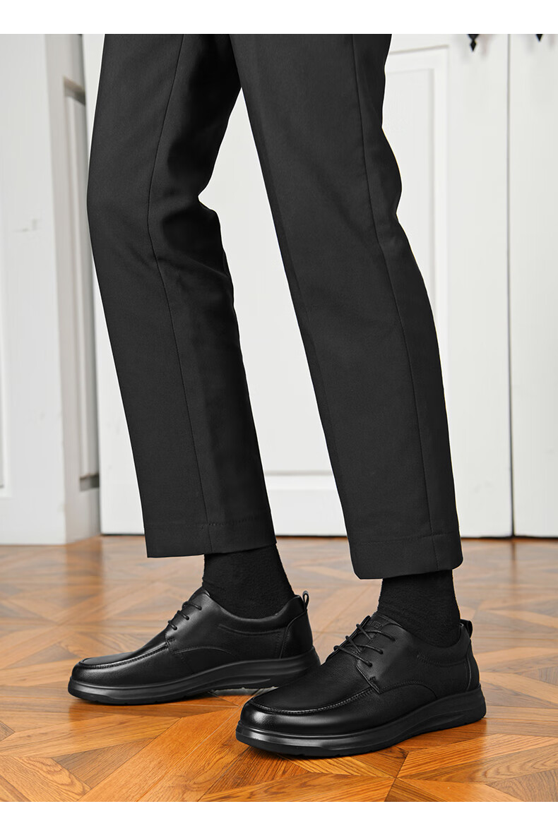 HLA Men's First Layer Cowhide Classic Business Formal Casual Leather Shoes T064 Black Size 42 3