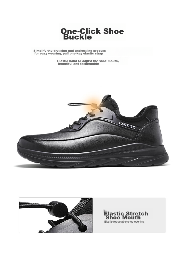 CARTELO Genuine Leather Men's Shoes, Business Casual Sports New Style, Autumn And Winter Soft Thick Sole Versatile Commuter Dad Shoes, Black Slip-O 22