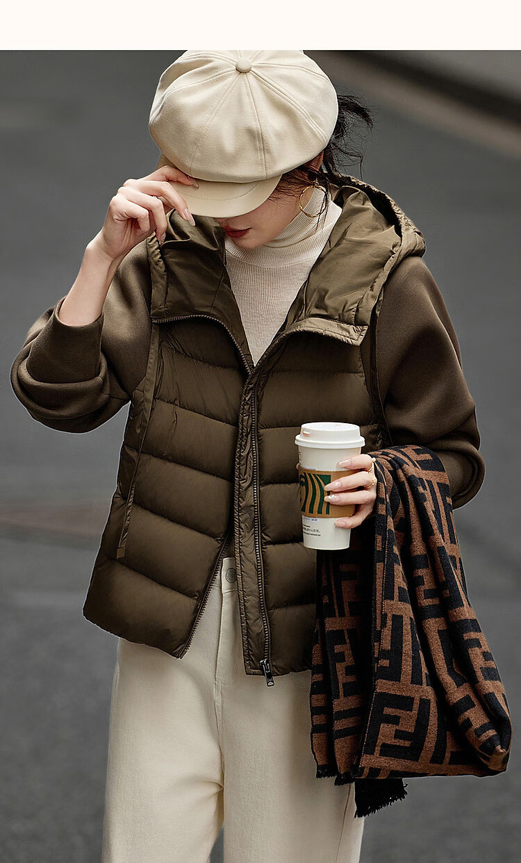 Dme [Stay in The Sunroom] Winter Lightweight Hooded 90% Duck Down Patchwork Knit Air Layer Women's down Jacket 21