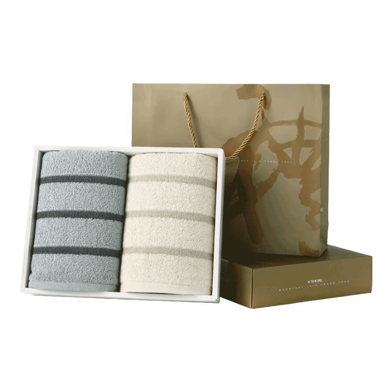 KING SHORE Towel Set Gift Box Return Gift A-Class Pure Cotton Thickened Sports Towel 2-Pack Gift Box with Handbag