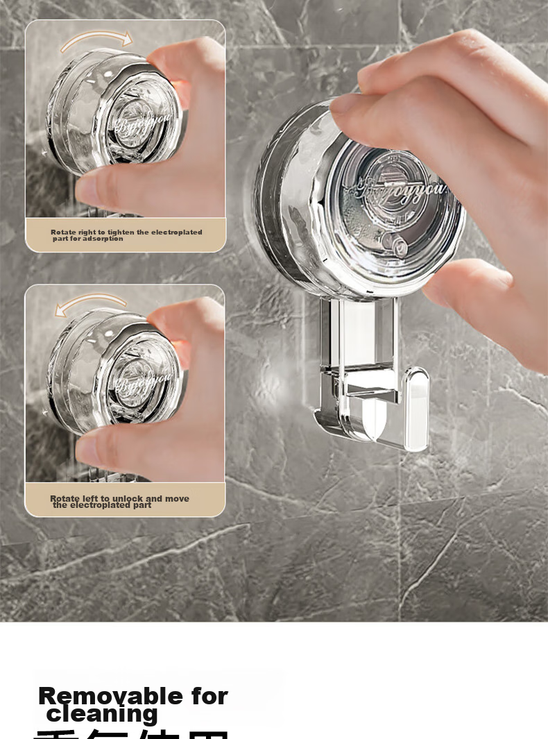 Bahainiao Suction Cup Hook, No Drilling Required, Strong Vacuum-Activated, Traceless Hook, for Kitchen, Bathroom, Shower Room, Wall, Door Back, Towel Adhesive Hook 4