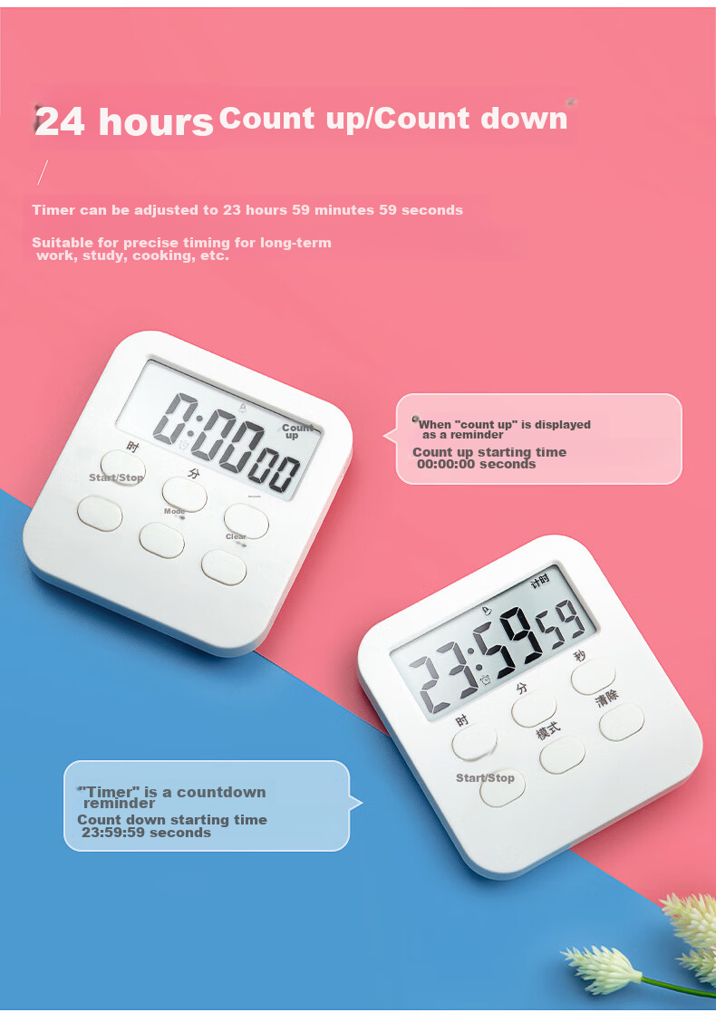 GEDUN Stopwatch Timer Alarm Clock, Kitchen Baking Soup Timer, Clock Reminder for Students, White 4