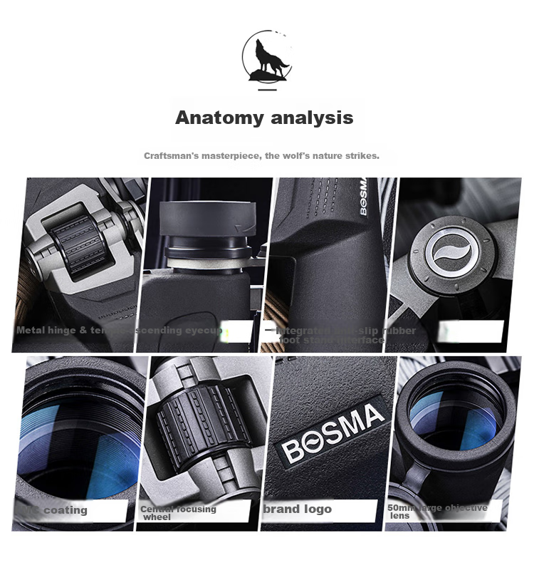 BOSMA Binoculars, High-Definition, High-Magnification, Adult Waterproof, Metal Body, Wild Wolf 2nd Generation, 12X50 3