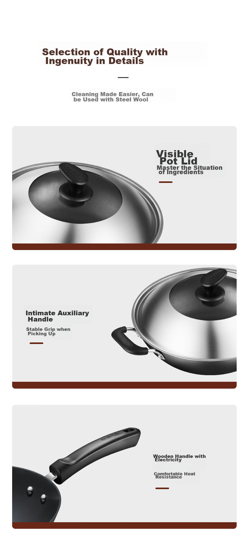 SUPOR Non-Coated Iron Wok, Stainless Steel Frying Pan, Compatible with Gas And Induction Stoves, Model FC32V3 9