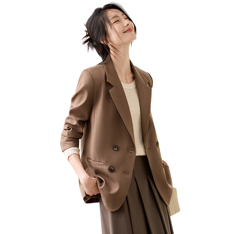 Chushen Long-Sleeve Blazer for Women, Commuter Professional Casual Stylish Suit Jacket with Double Buttons S143U6001