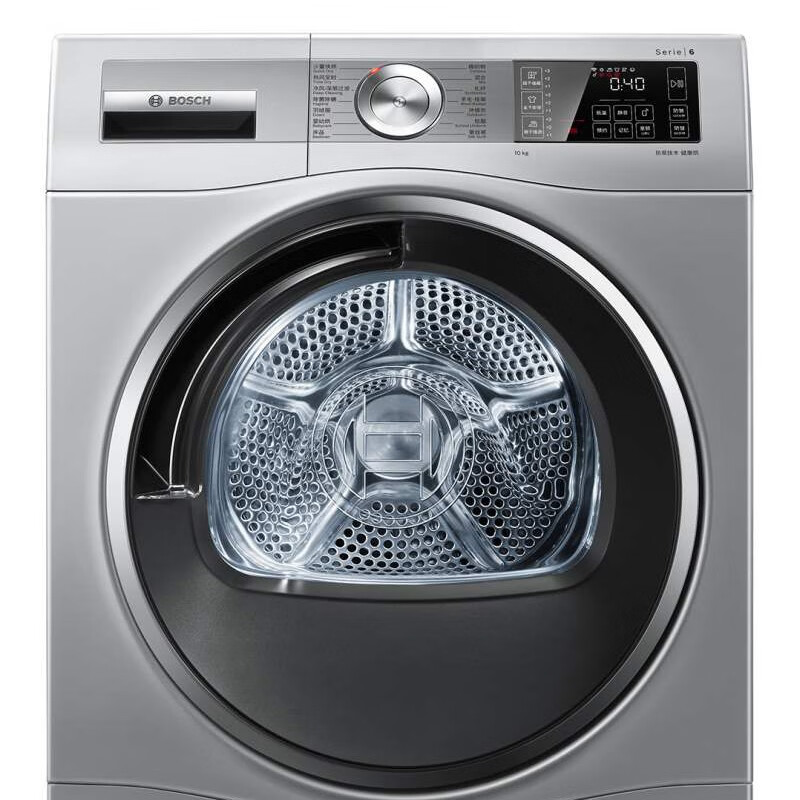 博世（BOSCH）【蚕丝被护理】6系热泵烘干机干衣机家用10公斤专业护理 衣干即停除菌除螨 WQC455D80W （银色）