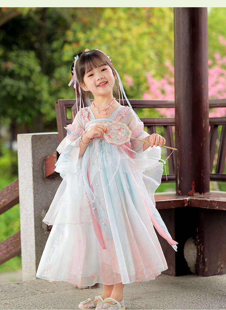 Menghu Peach Hanfu Girls' Summer 2026 Fairy-Like Ancient Style Ru Skirt, Children's New Chinese-Style Thin Dress, Pink And Blue, Size 110 10