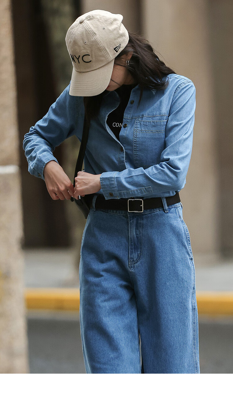 Dme Distinctive Single-Pocket Denim Shirt for Women, Medium Denim Blue, Size L 20