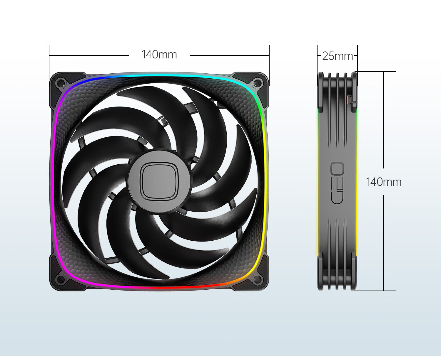 GeometricFuture Longshen 2503W-14CM Case Fan, Cooling Fan 14CM, ARGB Light Synchronization, PWM Speed Control, Smart Daisy-Chaining, White, Forward, Triple Pack 11