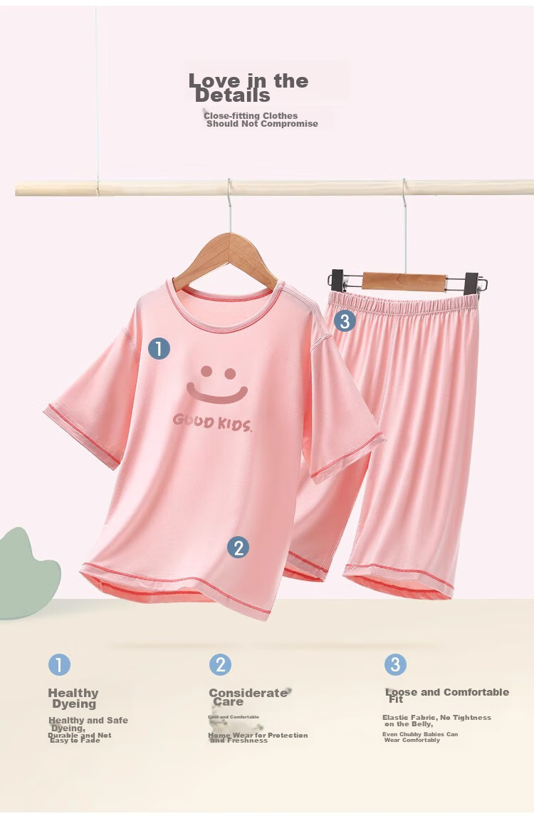 LangSha Children's Pajamas, Boys And Girls Spring And Summer Thin Home Wear Set, Lightweight Breathable for Older Children And Babies, Air Conditioning Clothes, Size 110 7