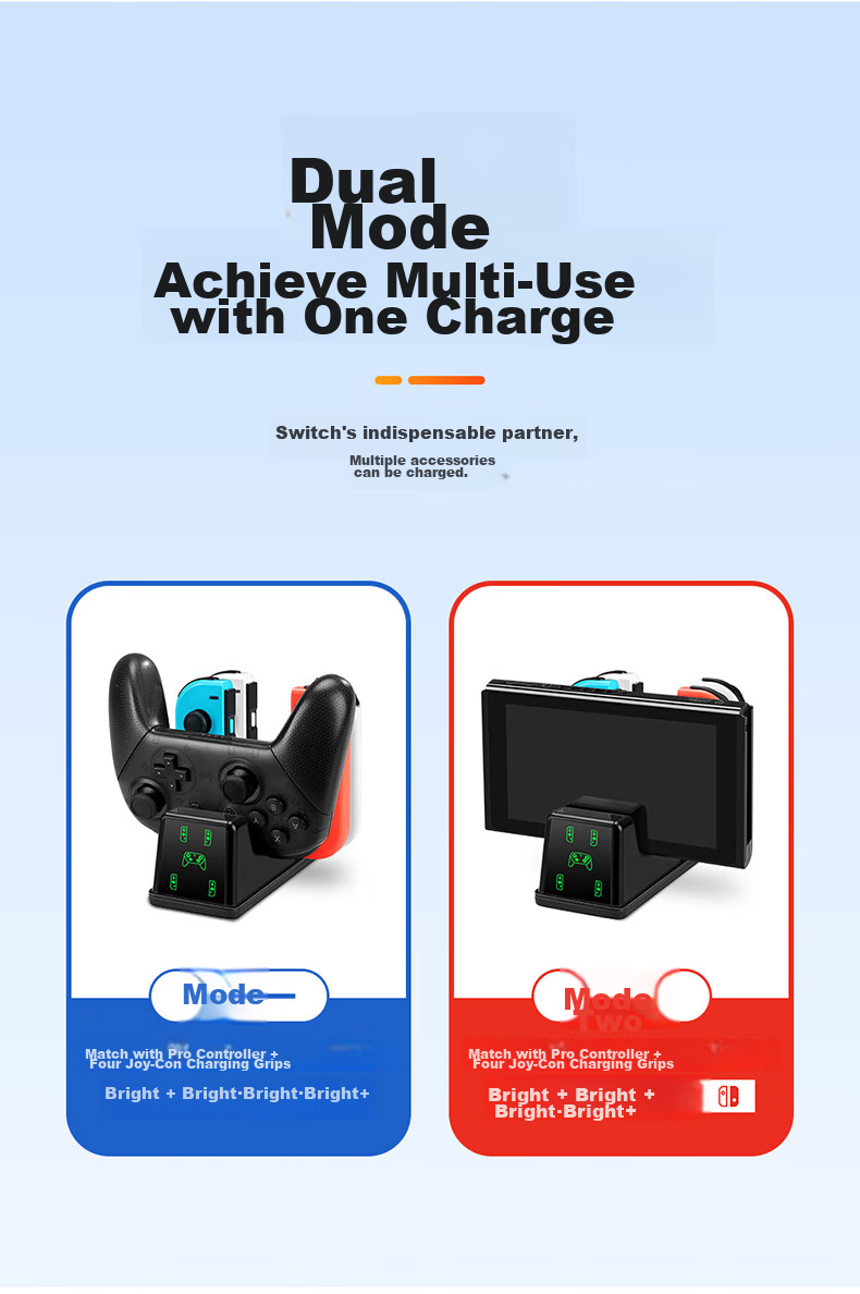 BUBM Switch Game Controller Charger Joy-Con/Pro Controller Charging Dock NS/OLED Stand Base Supports Four Controllers + Pro Simultaneous Charging 10