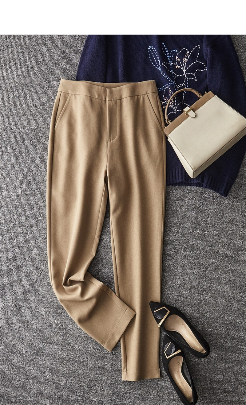 Dme Cropped Pants for Spring And Autumn, New Straight-Leg Suit Pants with Fake Pockets, Casual Trousers for Women, Khaki, S 67