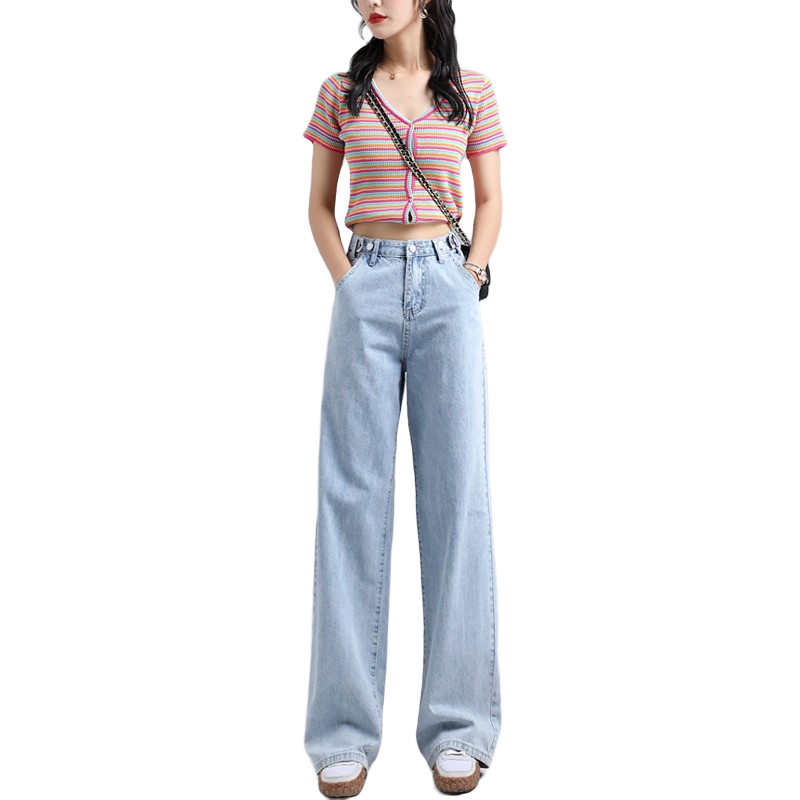 Jeanswest Women's Jeans, Summer 2026, High-Waisted Wide-Leg Pants, Draping Fashion Loose Women's Trousers, Light Blue, Size M