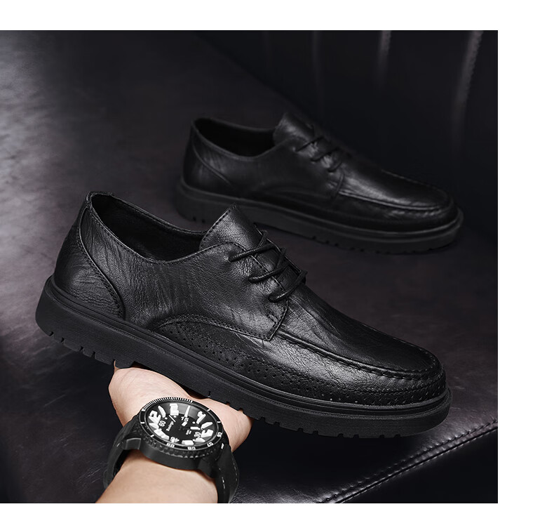 CALIFBULL Men's Shoes, Spring And Summer Business Casual Leather Shoes for Men, Breathable Soft-Soled Dress Shoes, Formal Wedding Shoes, Black, Size 44 20