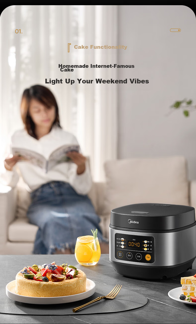 Midea Low-Sugar Rice Cooker, Non-Coated 3L Capacity for 2-3 People, Non-Coated 316L Stainless Steel Inner Pot, One-Touch Firewood Rice, Multi-Functional for Home Use MB-3E91LS 12