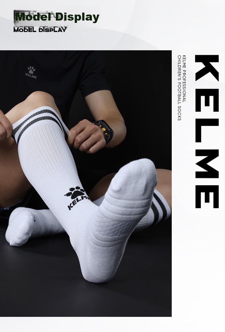 KELME Children's Long Soccer Socks with Non-Slip Terry Bottom, Professional Competition Training Sports High Socks, Black 13