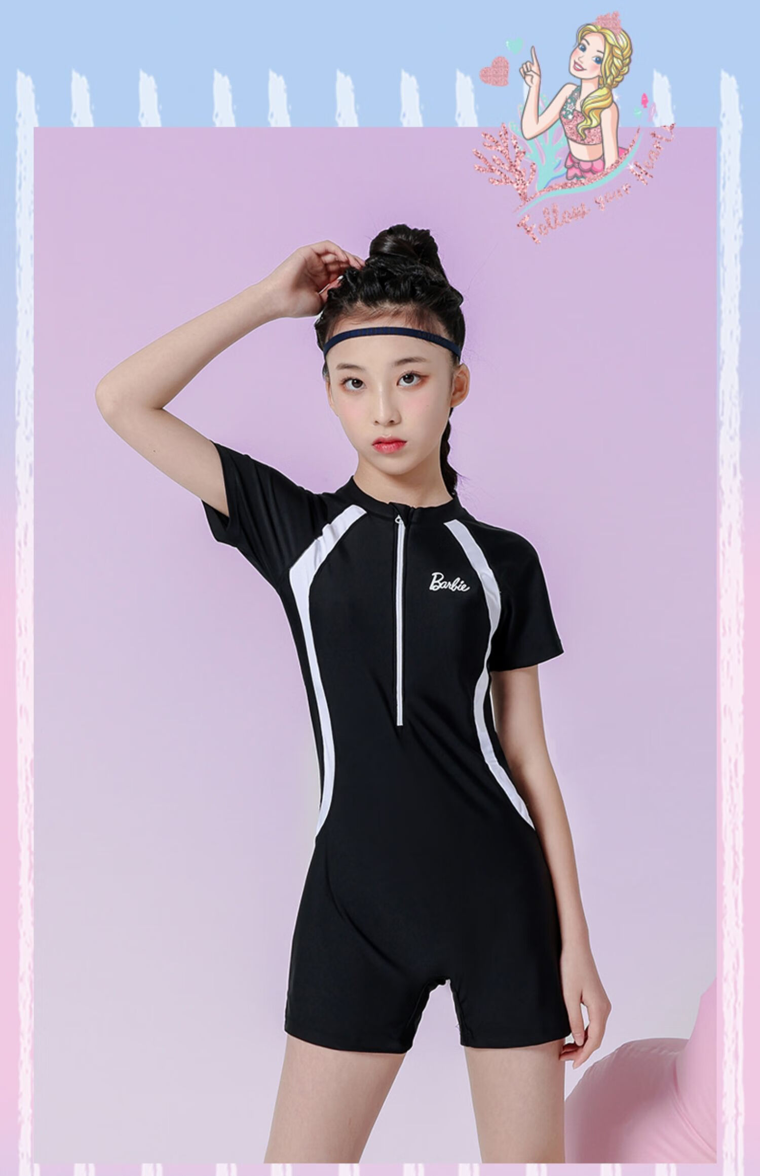 Barbie Children's Sun Protection Swimsuit One-Piece Dress for Older Girls, Conservative Swimwear for Elementary, Middle And High School Training for Young Wome 20
