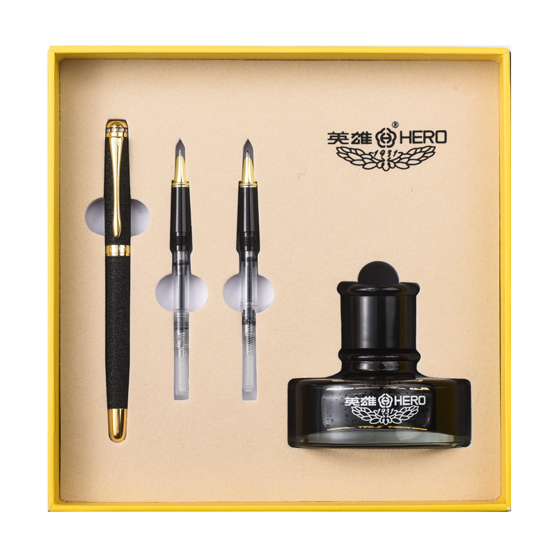 HERO Fountain Pen Gift Box Set, High-End Exquisite, for Men And Women, Adult Handwriting Practice, Birthday Gift, Business Present, 1520 Three-In, Velvet Sand Black