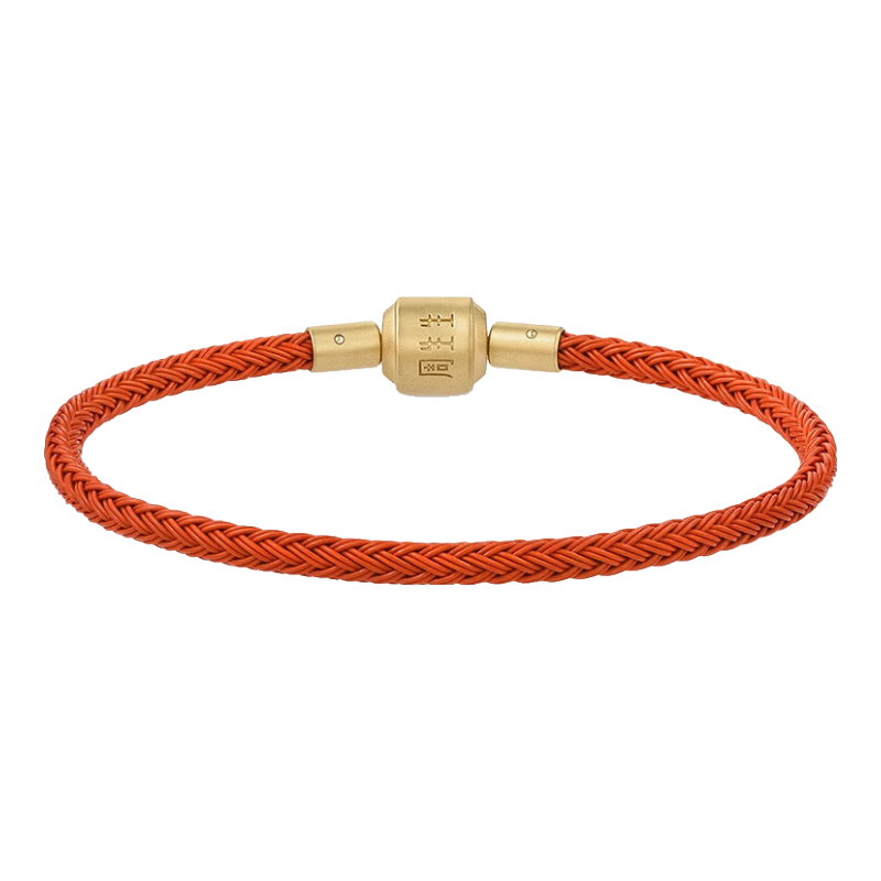 CHOW SANG SANG [Xian Sheng] Beaded Bracelet, 3mm Thin Version, Lucky Bead Cord, Leather Strap for Men And Women, Fixed Price Stainless Steel Cord - Coral Red Y19