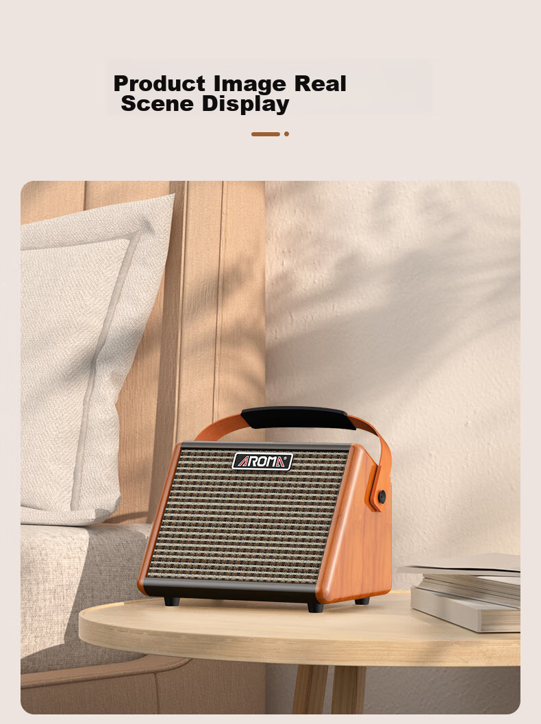 AROMA Acoustic Guitar 15W Folk Speaker, Singing Rechargeable Portable Outdoor Bluetooth Musical Instrument Smart Speaker AG-15A 11