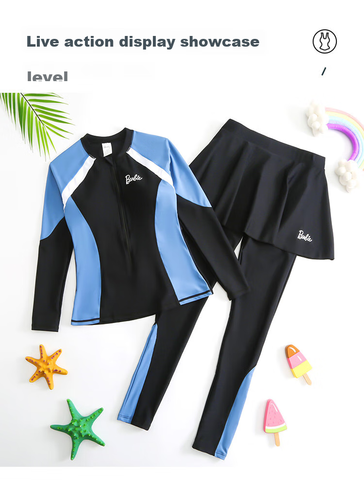 Barbie Sun Protection Two-Piece Swimsuit for Women, Long-Sleeve And Long Pants Professional Conservative Diving Suit Slimming Beach Swimwear 19