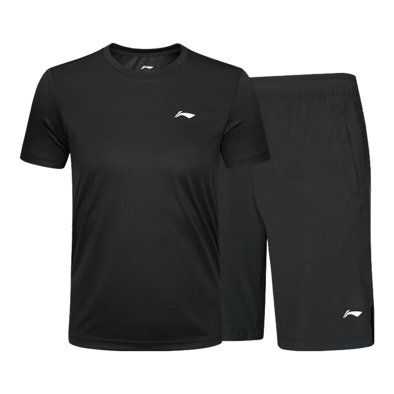Li-Ning Sports Set for Men And Women, Summer Running Quick-Dry Shirt, Short-Sleeve Shorts, Ice Silk T-Shirt, Badminton Basketball Fitness Wear, Lightweight