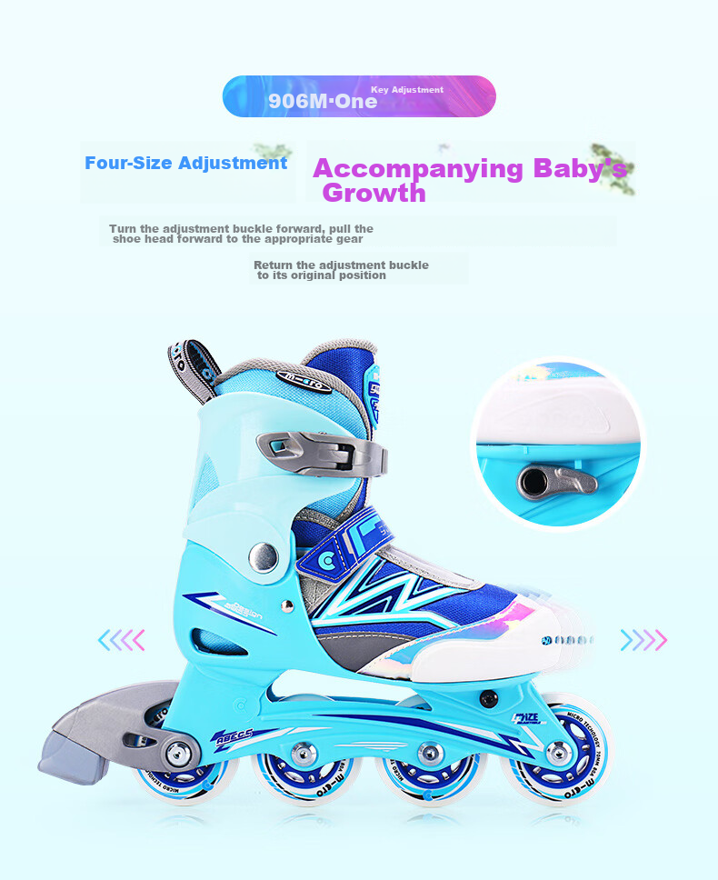 Micro Maiguo Roller Skates, Micro Children's Inline Skates for Boys And Girls, Roller Sports, 906M Pink Set, Size M 3