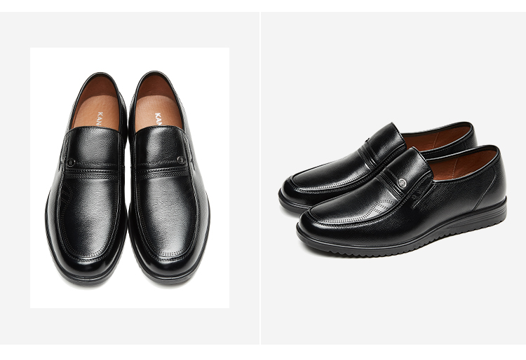 Kangnai Men's Leather Shoes, Round Toe Slip-On Formal Shoes, Lightweight Comfortable Loafers, Middle-Aged And Elderly Business Casual Shoes, Black, Size 38 11