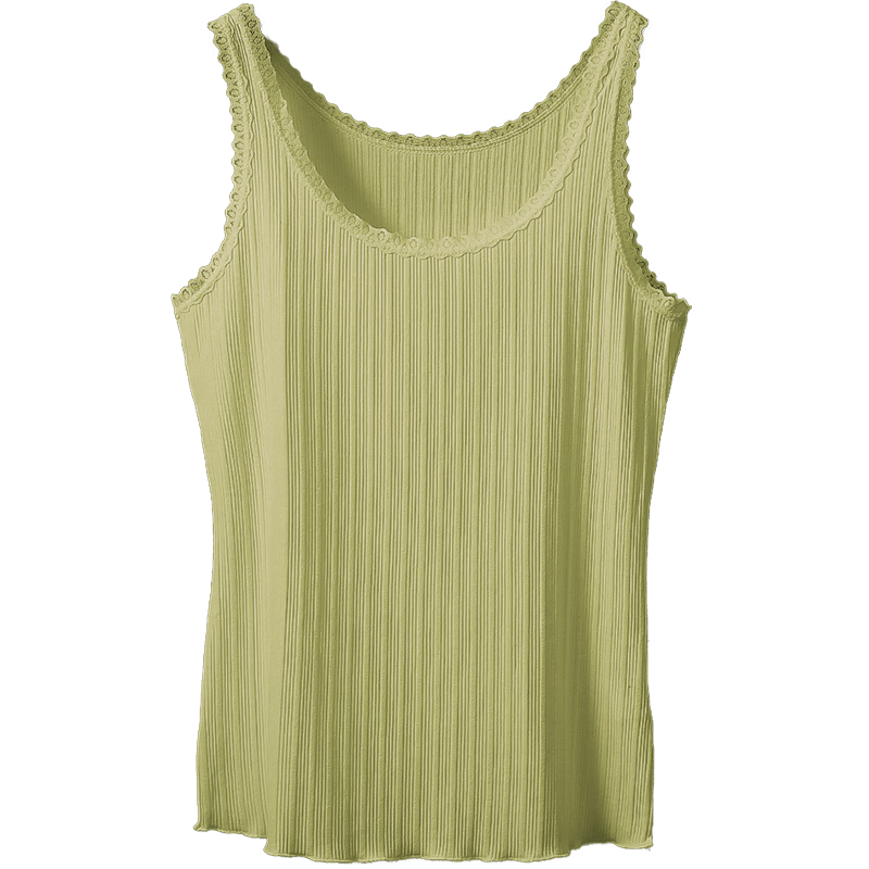 Hodo Women's Vertical Striped Slimming Versatile Camisole, Summer Solid Color Soft Cotton Lace Inner Layer, Avocado Green, Size 175