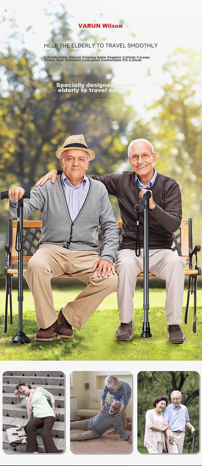 WARSUN Elderly Walking Stick, Four-Legged Cane, Non-Slip Walking Stick, Hiking Aid for Seniors, Four-Angle Cane with Optional Stool And Chair 4