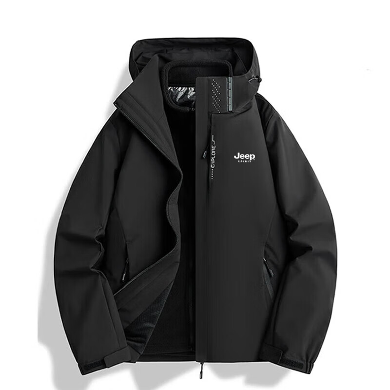JEEP SPIRIT Men's Windbreaker Jacket for Spring And Autumn, Casual Outerwear, Loose-Fitting Sportswear for Outdoor Activities, Black, 2XL 2