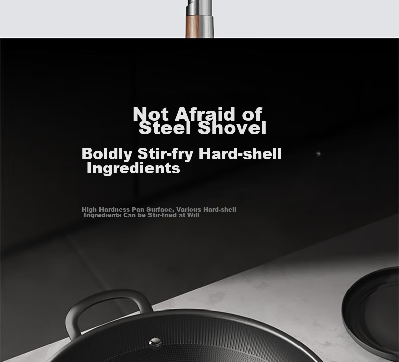 Kobach Wok Iron Pan Non-Stick Frying Pan, Uncoated Bionic Non-Stick Iron Pan, Suitable for Stove, 34cm 16