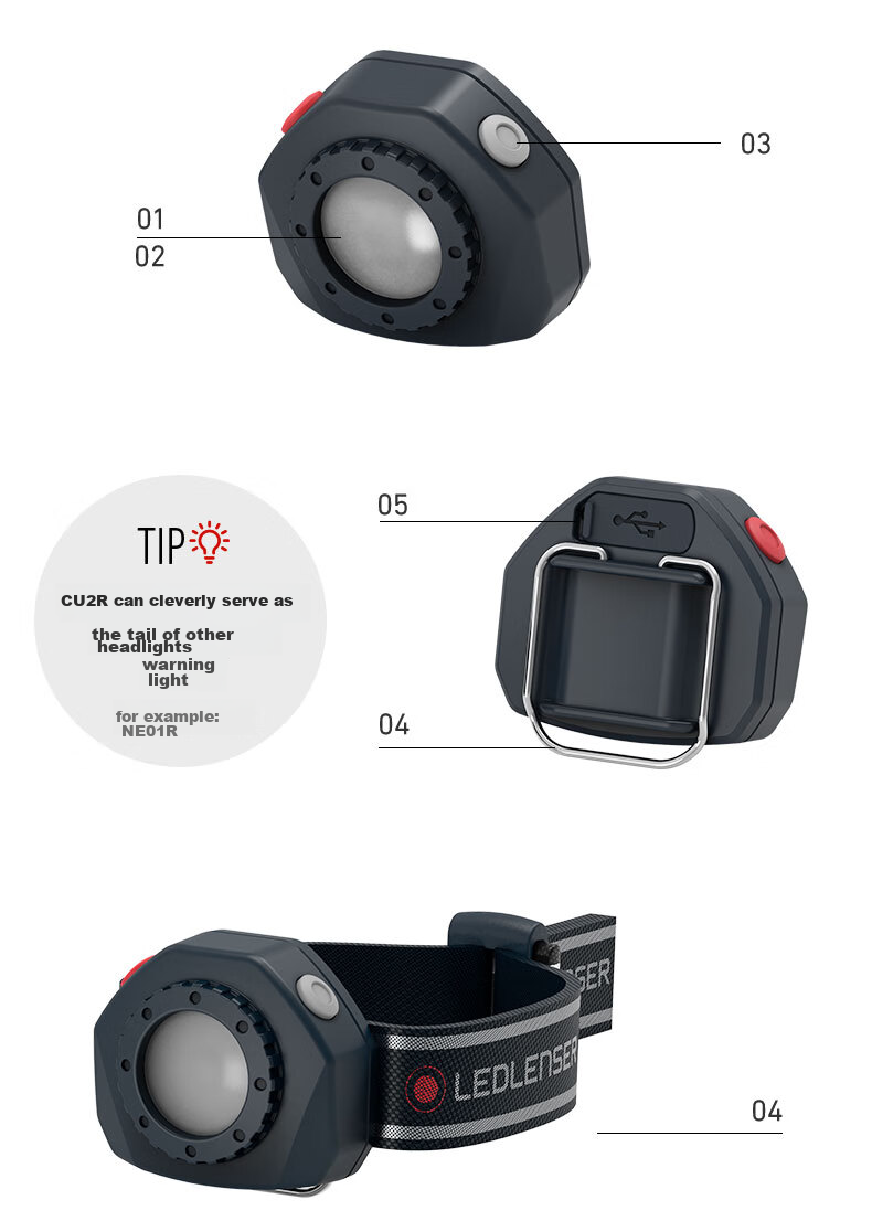 LED LENSER Night Running Headlamp CU2R Rechargeable Arm Warning Light Outdoor Sports Safety Light Lightweight Portable Light Red Flashing Light 3