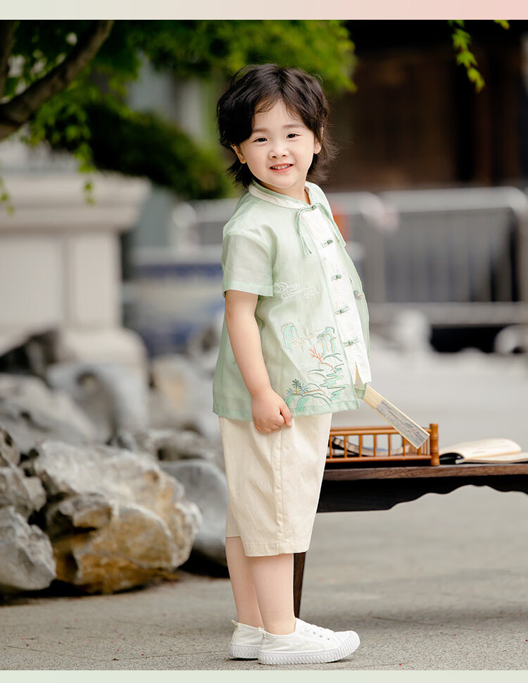 Menghu Xishan Hanfu Boys' 2026 New Tang Suit, Chinese Style New Children's Outfit, Green Top, Size 90 13