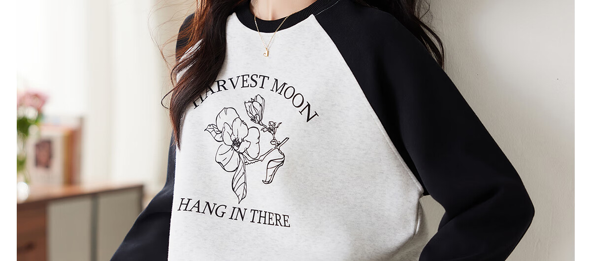PinCai Relaxed Fit Sweatshirt Elegant Floral Print Crew Neck Colorblock Raglan Sleeve Versatile Jacket P143W1007 26
