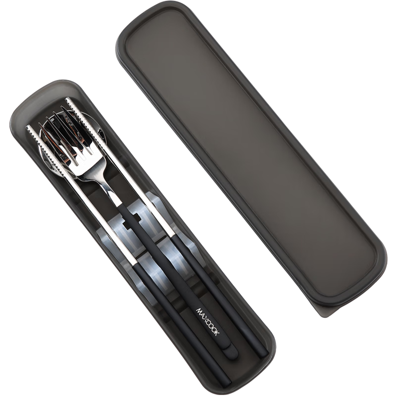 MAXCOOK 304 Stainless Steel Chopsticks, Spoon, Fork Cutlery Set Portable Chopsticks Spoon Fork Four-Piece Set Black MCGC095