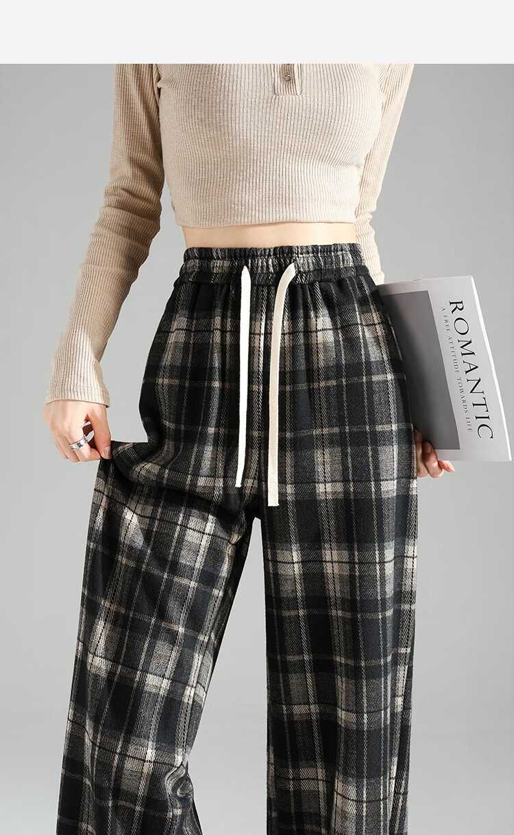 TonLion 2026 Autumn And Winter Women's Slimming Elastic-Grid Casual Pants, Loose Fit 12