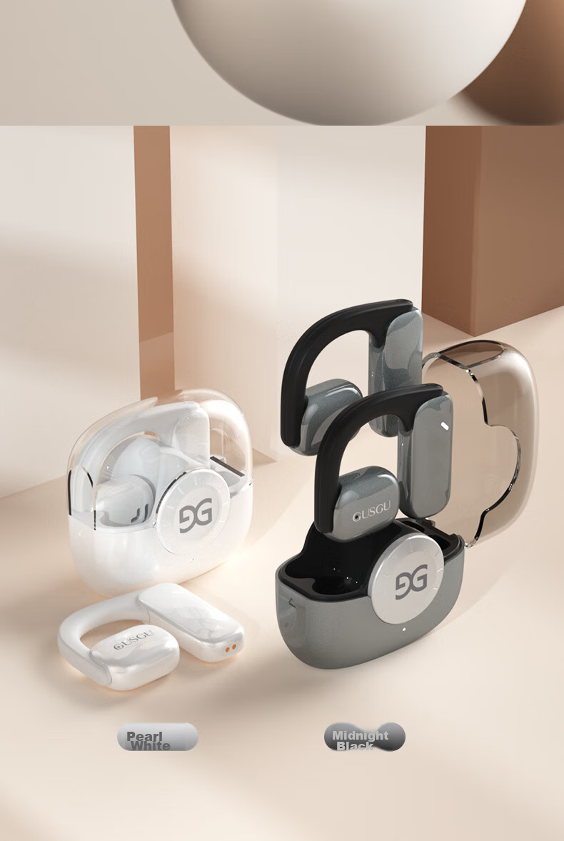GUSGU Open True Wireless Bluetooth Earphones, Ear-Hook Style Non-In Music Sports Bone Conduction Concept Earphones, Compatible with Apple Huawei Xiaomi Phones, Black GU11 13