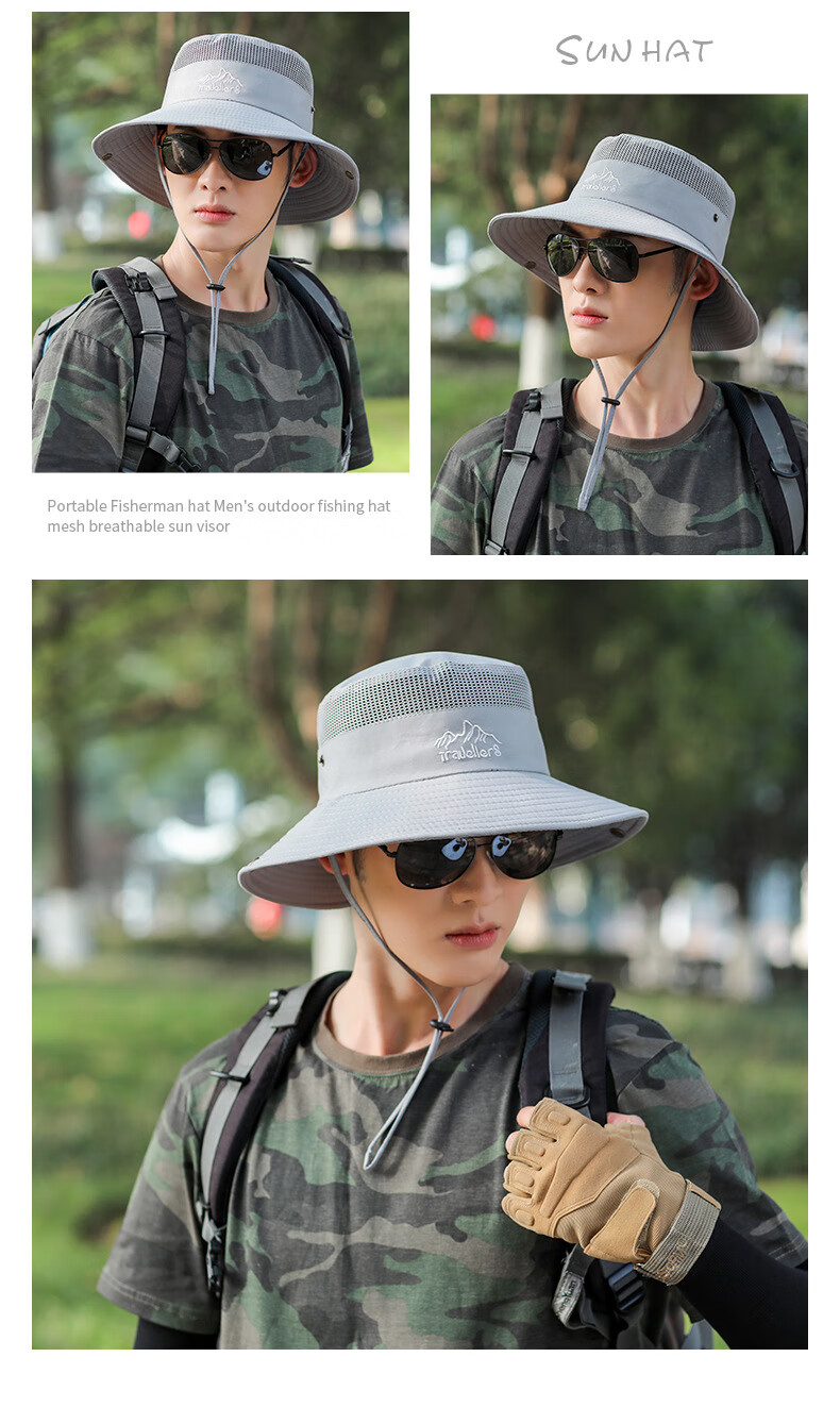 XUEXIMAN Men's Outdoor Fisherman Hat Foldable Sun Hat Fishing Cap for Men 19