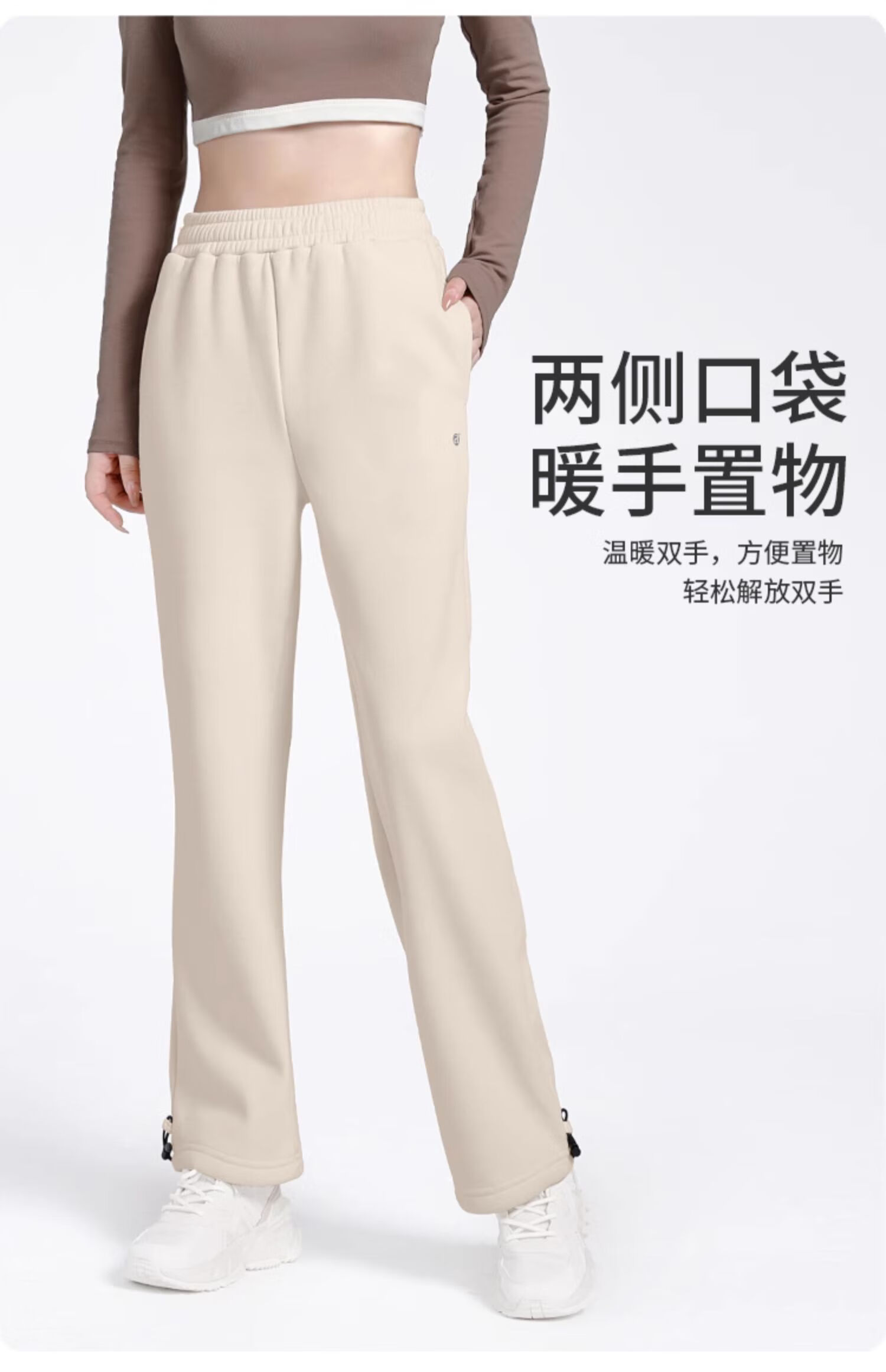CAMEL Fleece-Lined Thickened Women's Loose Straight-Leg Pants, Running Yoga Sweatpants, Y23CY05013, Light Floral Gray, L 6